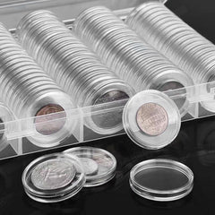 100pcs 46mm Clear Plastic Coin Holder Capsules Storage Box