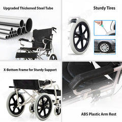 16 Lightweight Foldable Wheelchair Flat-Free Tires Handbrakes