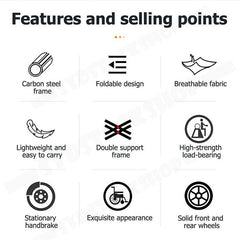 16 Lightweight Foldable Wheelchair Flat-Free Tires Handbrakes