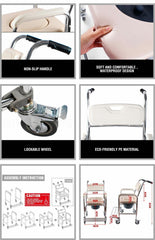 Aluminum Bedside Commode Chair 200kg Mobile Shower Toilet Wheelchair