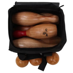 Natural Wooden Skittles Game Set with Carry Bag - 9 Hardwood Skittles (22cm) and 3 Wooden Balls (7cm)