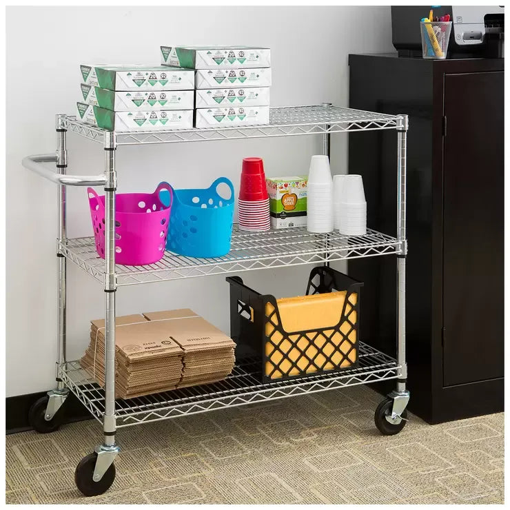 3 Tier Silver Storage Cart with 362.87kg Capacity