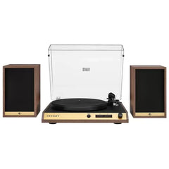 Vinyl Record Shelf Turntable with Speakers, Walnut Finish