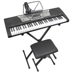 Black Digital Portable Keyboard Pack With Headphones, Stool, 61 Keys, 255 Voices, Adjustable Height Stand