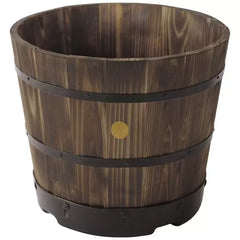 Burnt Oak 55cm Wooden Barrel Planter 6 Pack - Durable Composite for Plants