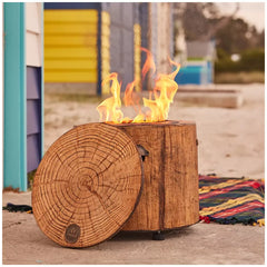 Wood Grain Eco Fuego Wood Fire Pit with 8 Hour Candle - No Smoke, 90% Less CO2