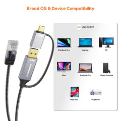 mbeat Tough Link 2m USB & USB-C to RJ45 Ethernet Cable - Space Grey