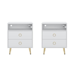 Amelia Modern LED Bedside table with USB and power socket white x 2