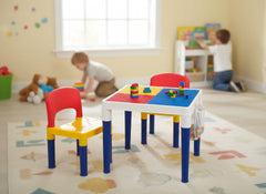Children's 2-in-1 Building Blocks Table & Chairs Set w/ 100 Blocks