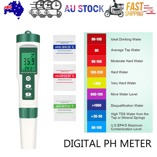 7 In 1 PH Meter TDS/EC/Salt/Temp Water Quality Monitor Tester Pen Pool Aquarium