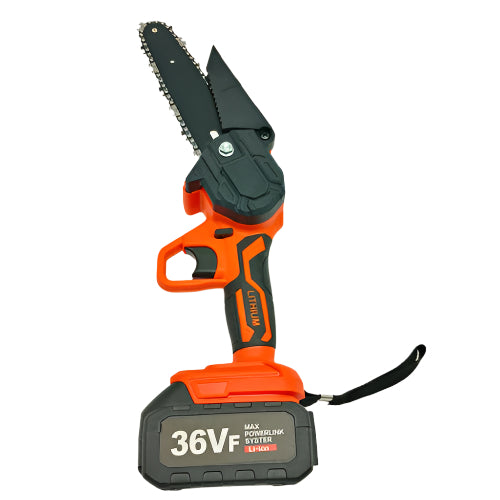 6" Mini Orange Cordless Electric Chainsaw 2X Battery-Powered Wood Cutter Rechargeable