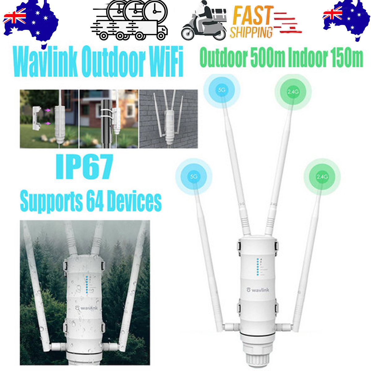 WAVLINK AC1200 Outdoor WiFi Dual Band Long Range Aerial HD4 Extender WiFi Router