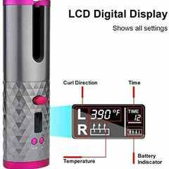Hair Curler LCD Ceramic Cordless Auto Rotating Wireless Waver Curling Iron Salon