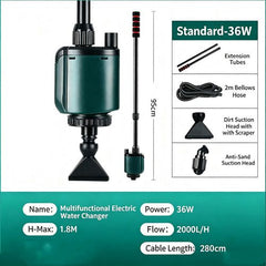 Electric Aquarium Vacuum Cleaner – 2000L/H 36W Siphon Pump for Water Change AU