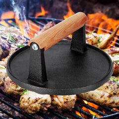 7" Heavy Duty Burger Press W/ Solid Wood Handle for Meat Smasher Hamburger Steak