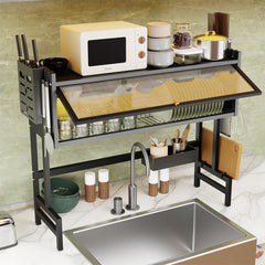 85CM Over The Sink Dish Drying Rack Carbon Steel Space Saving Above for Kitchen