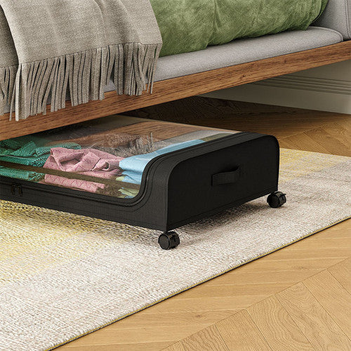 Black Square Under-Bed Storage Rack with Wheels Sturdy Easy to Move for Bedroom AU