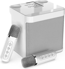 Sliver Karaoke Machine with 2 Wireless Microphones Bluetooth-Compatible 5.0 for Parties
