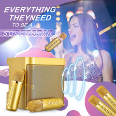 Gold Karaoke Machine with 2 Wireless Microphones Bluetooth-Compatible 5.0 for Parties
