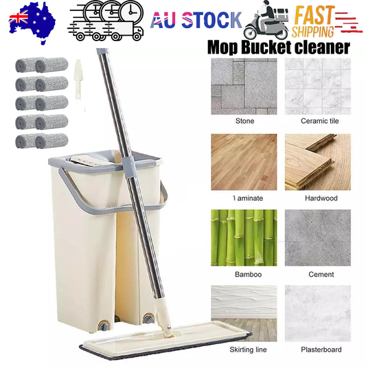 Mop Bucket Wet Dry Rinse Wash 360 Rotating Squeeze Flat Floor Cleaner with Pads