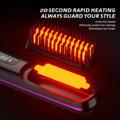 Pink Hair Straightener Brush Travel Mini Rechargeable Hair Styler Fast Heating