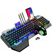 104 Keys Wireless Gaming Keyboard Mouse Set+Mouse Pad, RGB LED Backlit PC/Laptop Black-RGB