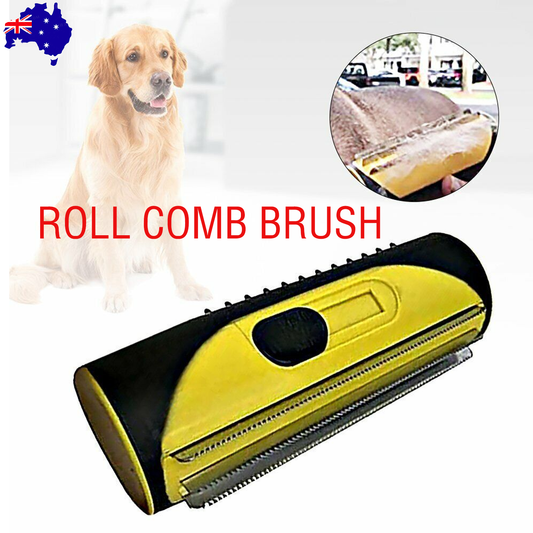 Pet Dog Cat Hair Fur Deshedding Shedding Trimmer Grooming Roll Comb Brush yellow