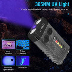 V10 EDC Keychain Flashlight Type-C Rechargeable Lamp Camping Fishing Torch With Magnet UV Light