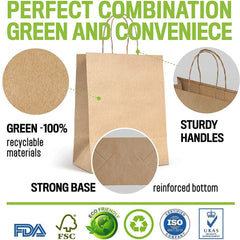 25pcs Bulk Kraft Paper Bags Gift Shopping Carry Craft Brown Retail Bag with Handles Au M