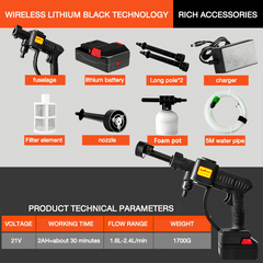 High Pressure Washer 3 in 1 Nozzle Portable Cordless Cleaner Battery Set 21V