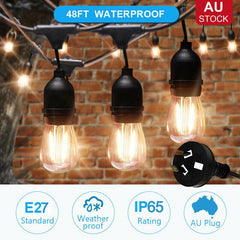 Solar Power 15LED 48FT Festoon String Lights Wedding Party Lights Waterproof