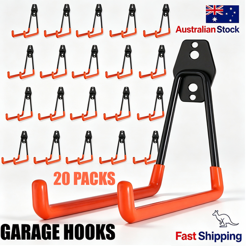 20-Pack Heavy Duty Garage Storage Hooks – Anti-Slip Steel Hangers for Tools, Ladder & Bikes