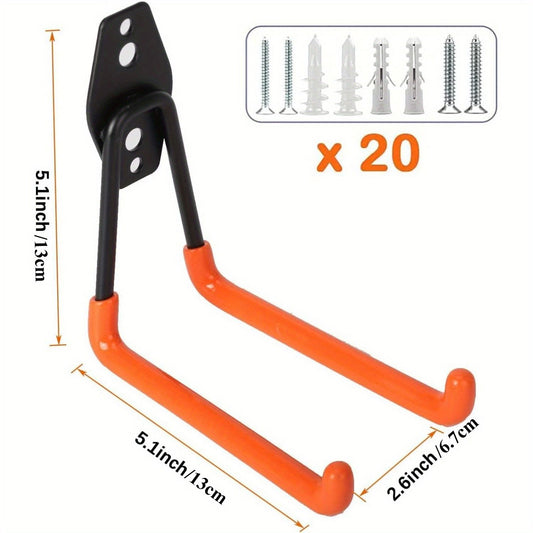 20-Pack Heavy Duty Garage Storage Hooks – Anti-Slip Steel Hangers for Tools, Ladder & Bikes