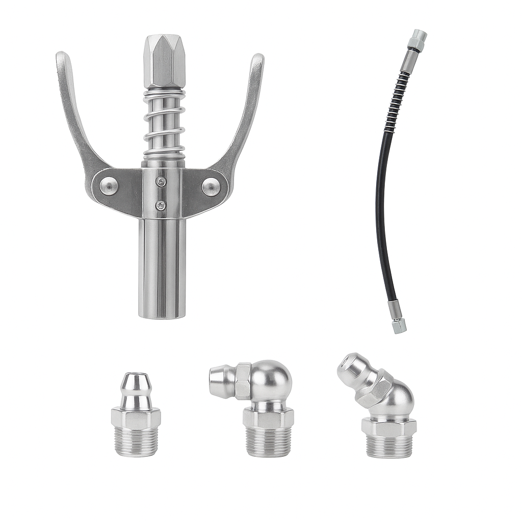 Grease Gun Coupler High Pressure Quick Release Lock Nozzles w/Hose For 1/8"NPT