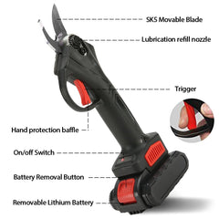 Electric Pruner 2 Battery Cordless Secateur Branch Scissor Cutter Shears