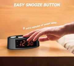 AM/FM Alarm Clock Radio with Dual Alarm, Sleep Timer & Snooze Functions, Orange LED Display, 4-Level Dimming Option