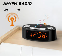 AM/FM Alarm Clock Radio with Dual Alarm, Sleep Timer & Snooze Functions, Orange LED Display, 4-Level Dimming Option