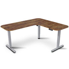 FORTIA Corner Standing Desk, 160x140cm, 72-118cm Sit to Stand Up Electric Height Adjustable, Walnut Style Desktop/Silver Frame