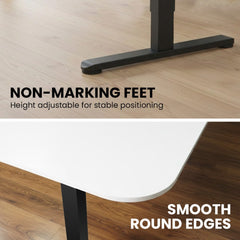 FORTIA Corner Standing Desk, 160x140cm, 72-118cm Sit to Stand Up Electric Height Adjustable, White Desktop/Black Frame