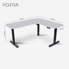FORTIA Corner Standing Desk, 160x140cm, 72-118cm Sit to Stand Up Electric Height Adjustable, White Desktop/Black Frame