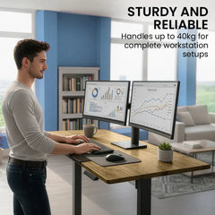FORTIA Sit To Stand Standing Desk, 120x60cm, 72-118cm Electric Height Adjustable, Walnut Style Desktop Black Frame