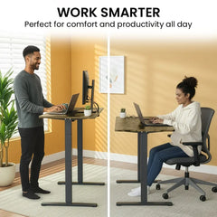 FORTIA Sit To Stand Standing Desk, 120x60cm, 72-118cm Electric Height Adjustable, Walnut Style Desktop Black Frame