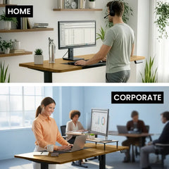 FORTIA Sit To Stand Standing Desk, 120x60cm, 72-118cm Electric Height Adjustable, Walnut Style Desktop Black Frame