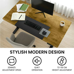 FORTIA Sit To Stand Standing Desk, 120x60cm, 72-118cm Electric Height Adjustable, Walnut Style Desktop Black Frame