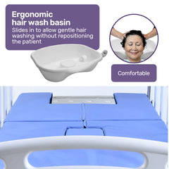 EQUIPMED 7 Function Medical Bed, w/ Mattress & Over Bed Table, Adjustable Back and Leg Lifting, Lateral Tilting, Commode Bowl, IV Pole