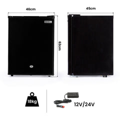 GECKO 70L Portable Bar Fridge and Freezer 12V/24V for Camping, Caravans, Black