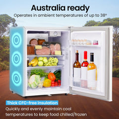 GECKO 70L Portable Bar Fridge and Freezer 12V/24V for Camping, Caravans, Silver