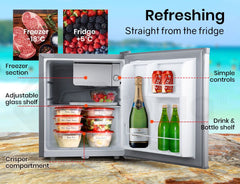 GECKO 57L Portable Camping Bar Fridge with Freezer 12V/24V, Silver