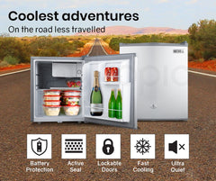 GECKO 57L Portable Camping Bar Fridge with Freezer 12V/24V, Silver
