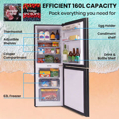 GECKO 160L Upright Portable Fridge / Freezer, 12V/24V for Motorhome, Tiny Home, Off-grid and Caravan, Black